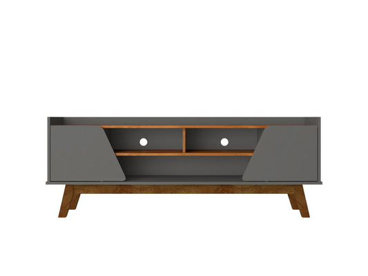 Manhattan Comfort Mid-Century Modern Marcus 62.99 TV Stand with Solid Wood Legs in Grey and Nature 260BMC50