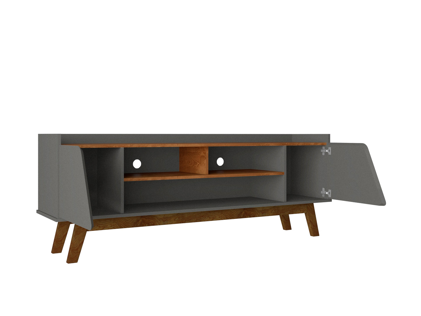 Manhattan Comfort Mid-Century Modern Marcus 62.99 TV Stand with Solid Wood Legs in Grey and Nature 260BMC50