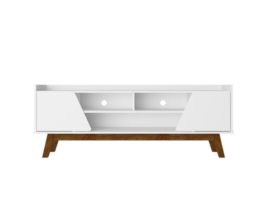 Manhattan Comfort Mid-Century Modern Marcus 62.99 TV Stand with Solid Wood Legs in White 260BMC6