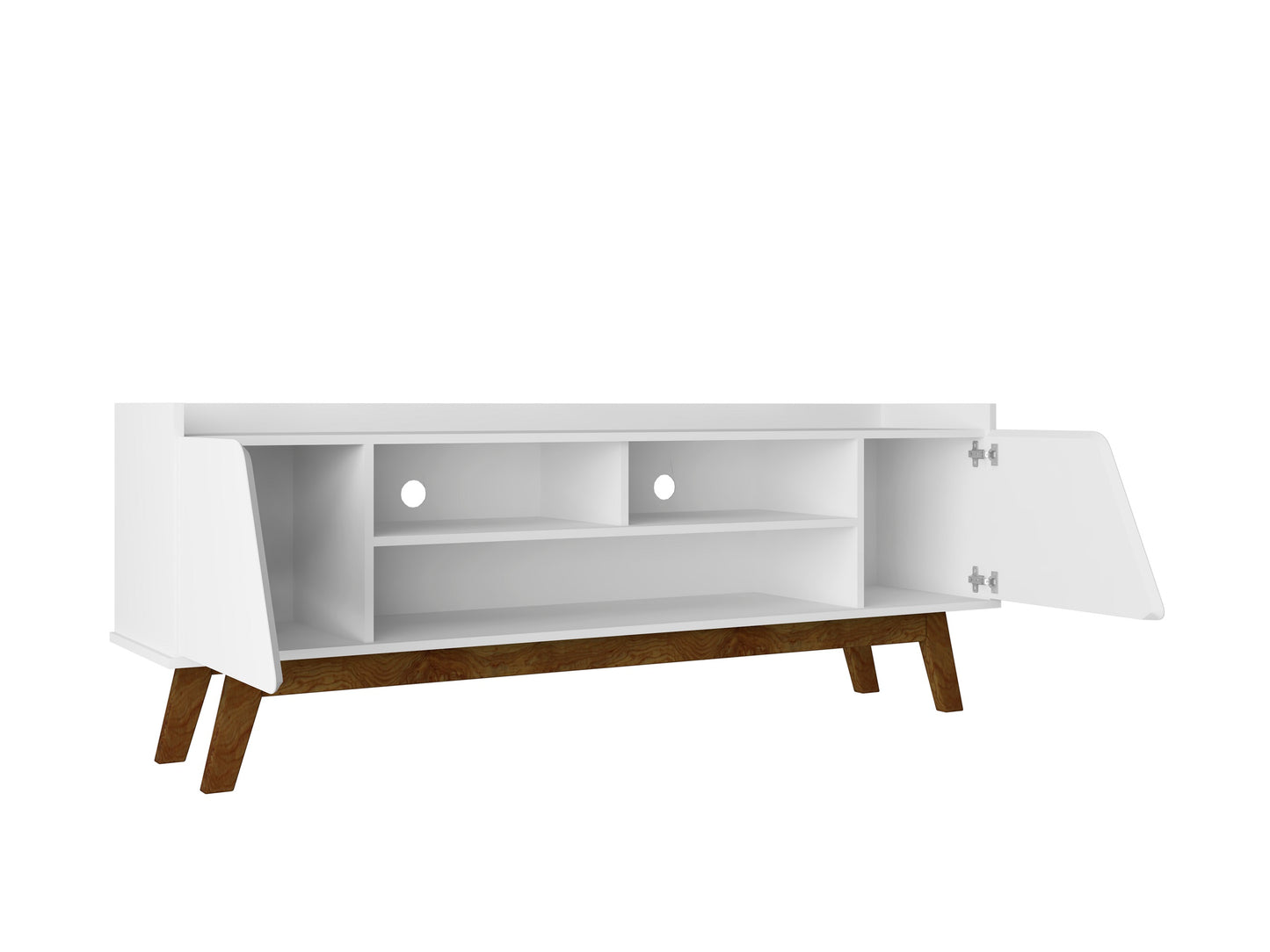 Manhattan Comfort Mid-Century Modern Marcus 62.99 TV Stand with Solid Wood Legs in White 260BMC6