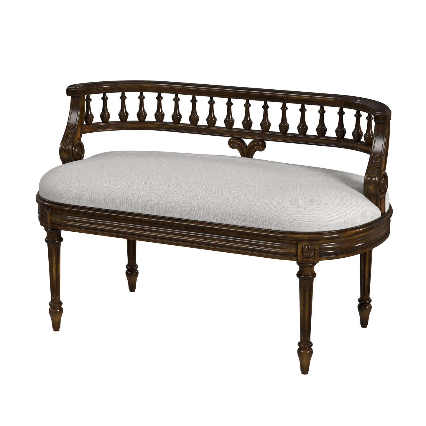 Butler Specialty Company Hathaway 37 in. W Oval Upholstered and Wood Traditional Low Back Accent Bench, Medium Brown