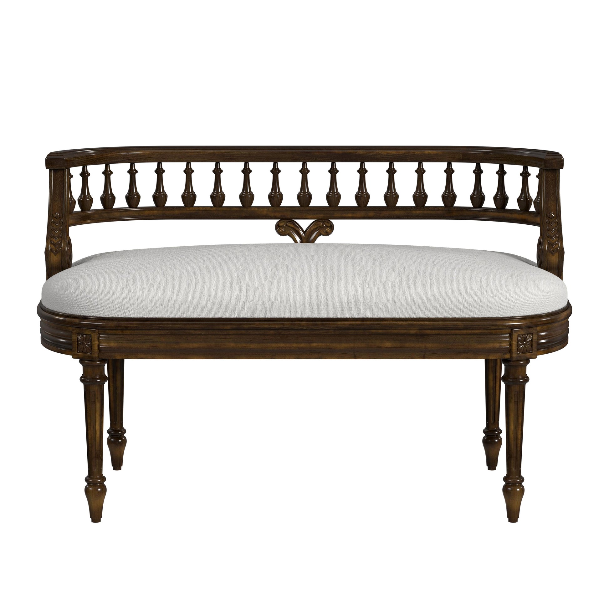 Butler Specialty Company Hathaway 37 in. W Oval Upholstered and Wood Traditional Low Back Accent Bench, Medium Brown
