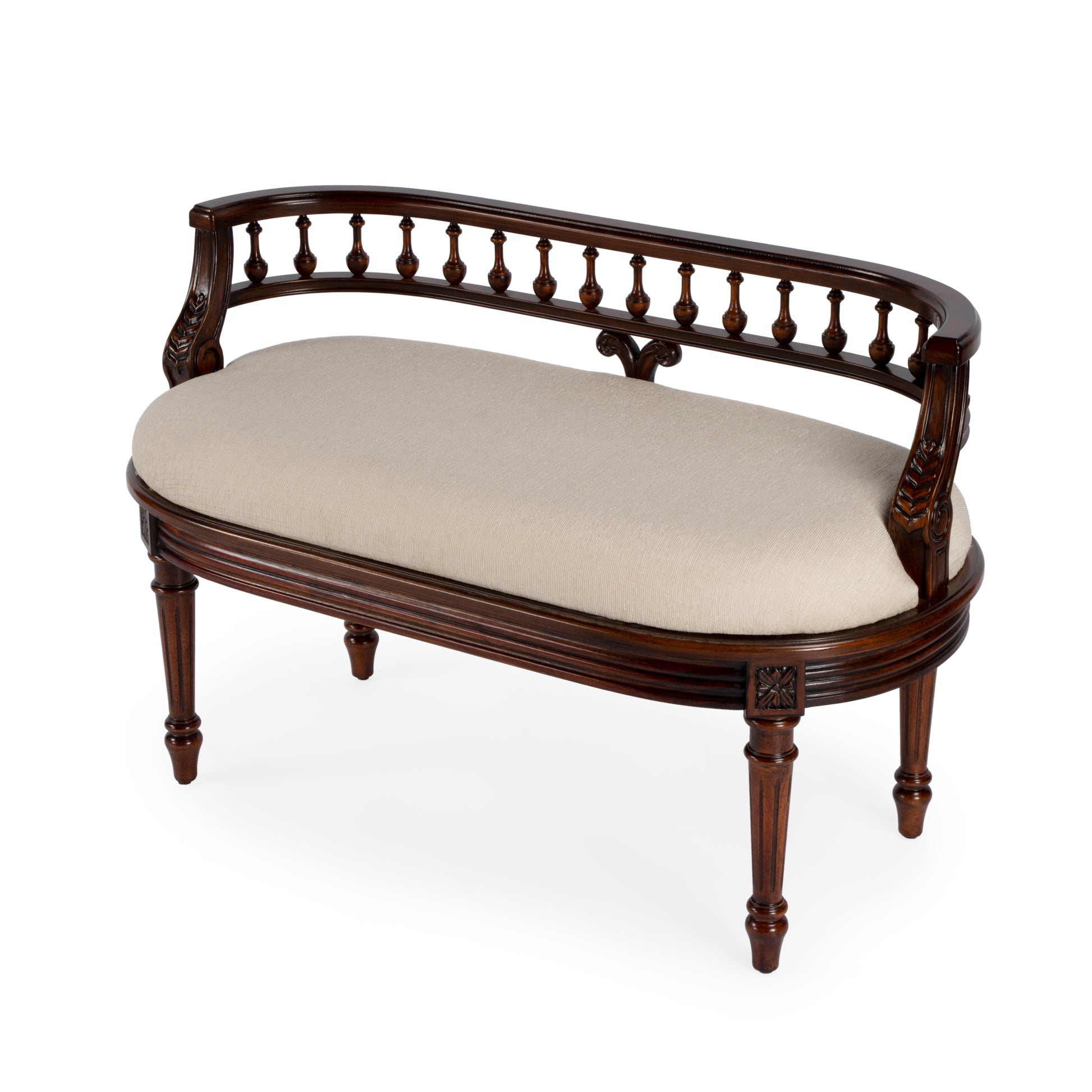 Butler Specialty Company Hathaway 37 in. W Oval Upholstered and Wood Traditional Low Back Accent Bench, Dark Brown