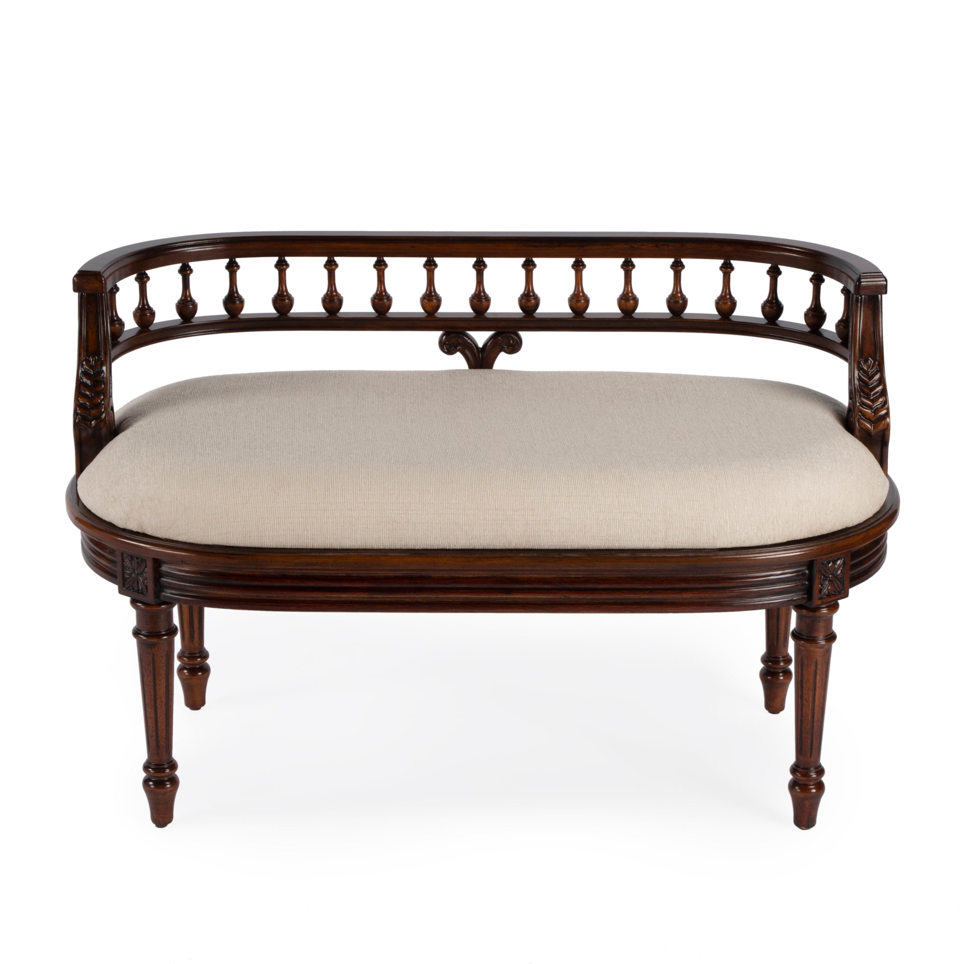 Butler Specialty Company Hathaway 37 in. W Oval Upholstered and Wood Traditional Low Back Accent Bench, Dark Brown