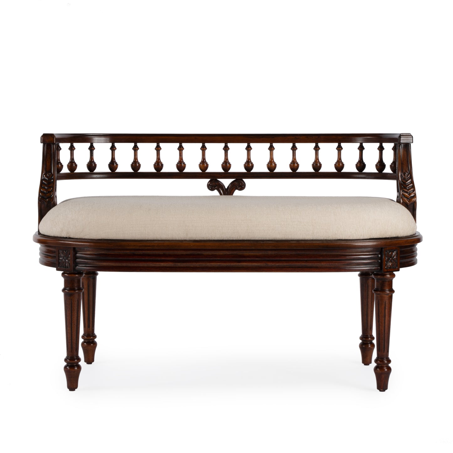 Butler Specialty Company Hathaway 37 in. W Oval Upholstered and Wood Traditional Low Back Accent Bench, Dark Brown