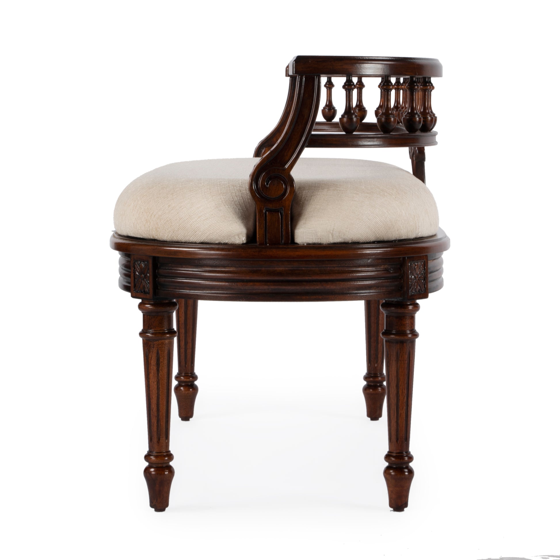 Butler Specialty Company Hathaway 37 in. W Oval Upholstered and Wood Traditional Low Back Accent Bench, Dark Brown