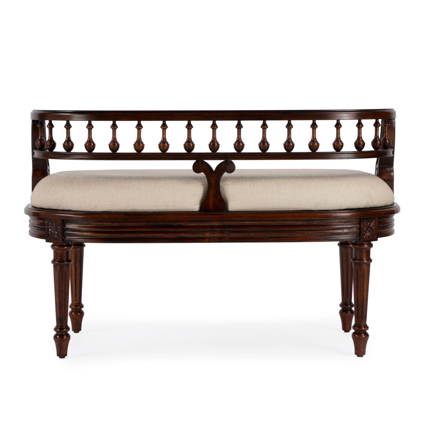 Butler Specialty Company Hathaway 37 in. W Oval Upholstered and Wood Traditional Low Back Accent Bench, Dark Brown