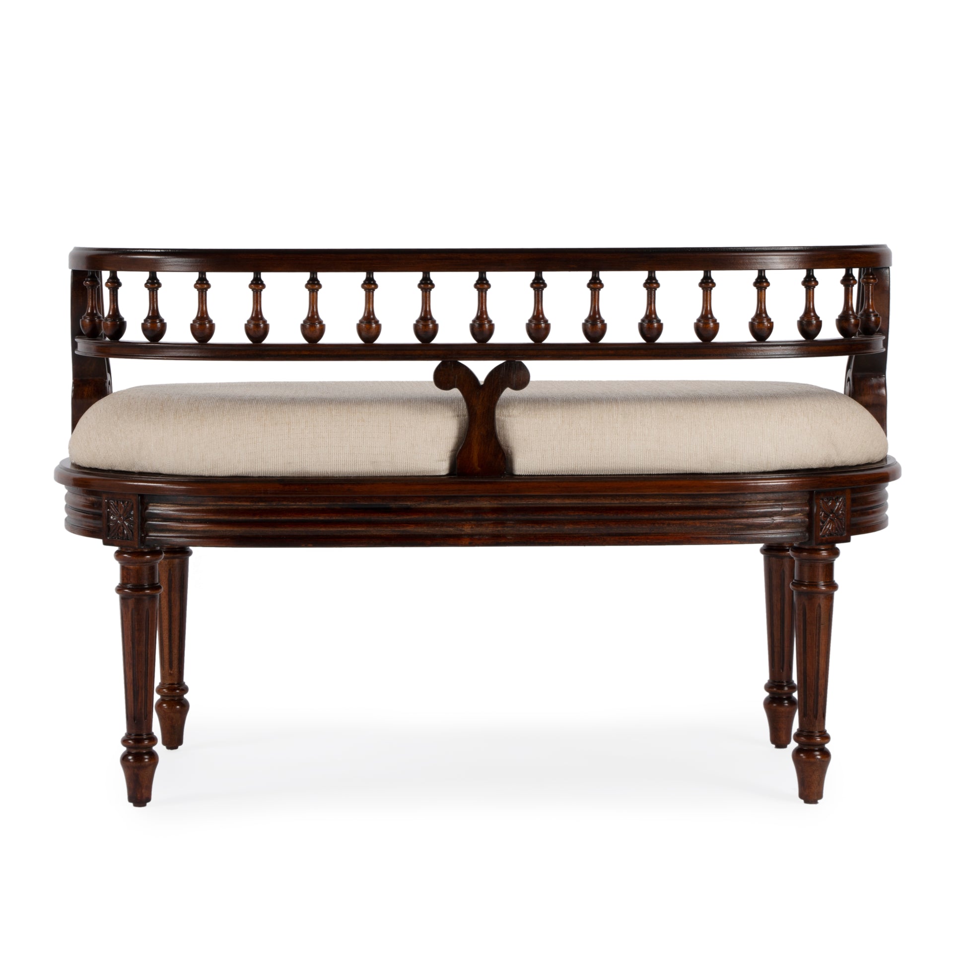 Butler Specialty Company Hathaway 37 in. W Oval Upholstered and Wood Traditional Low Back Accent Bench, Dark Brown