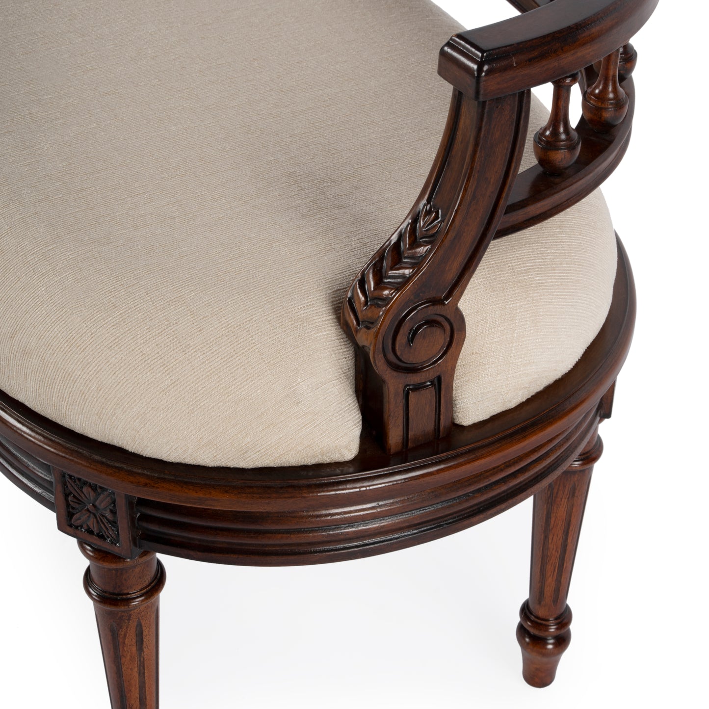 Butler Specialty Company Hathaway 37 in. W Oval Upholstered and Wood Traditional Low Back Accent Bench, Dark Brown