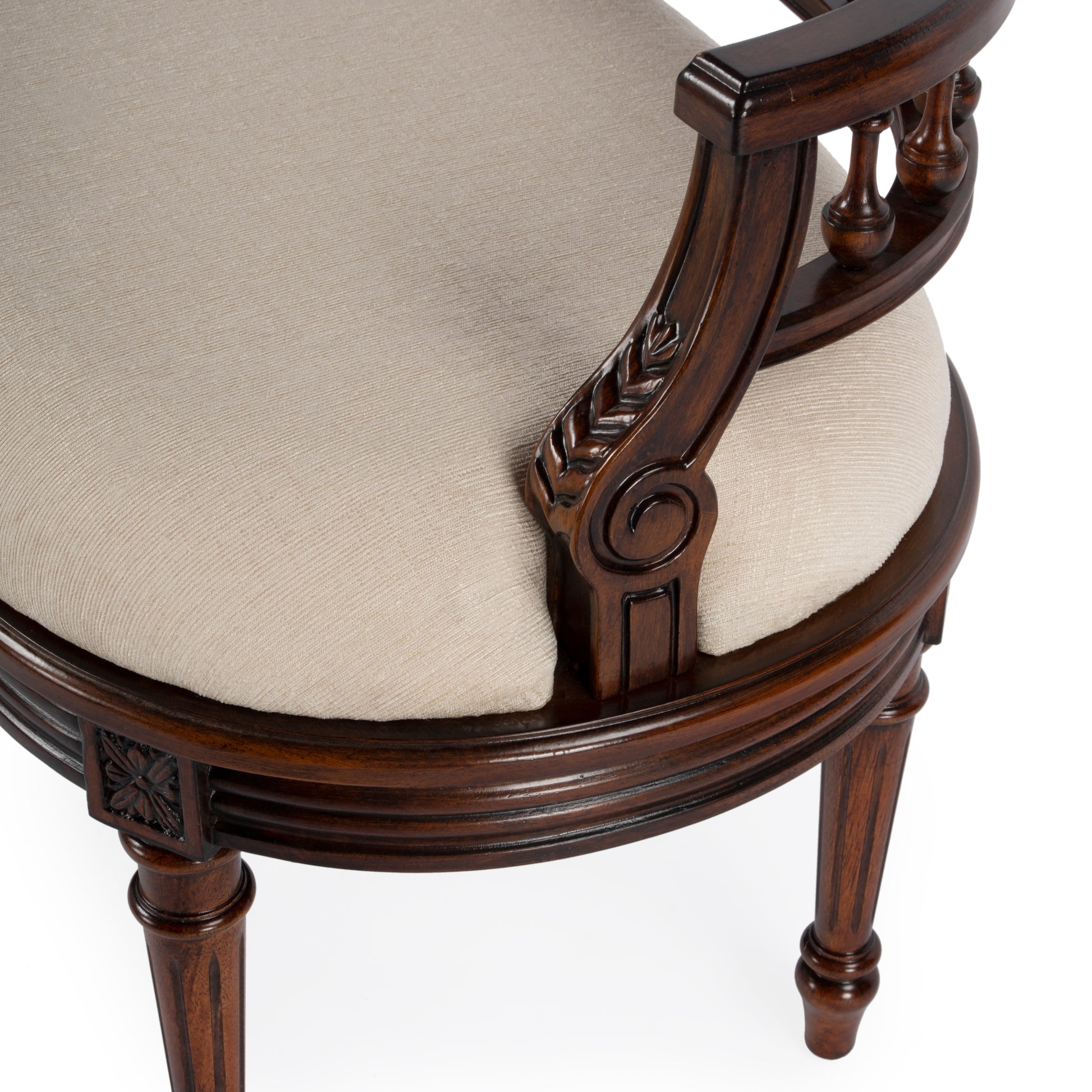 Butler Specialty Company Hathaway 37 in. W Oval Upholstered and Wood Traditional Low Back Accent Bench, Dark Brown