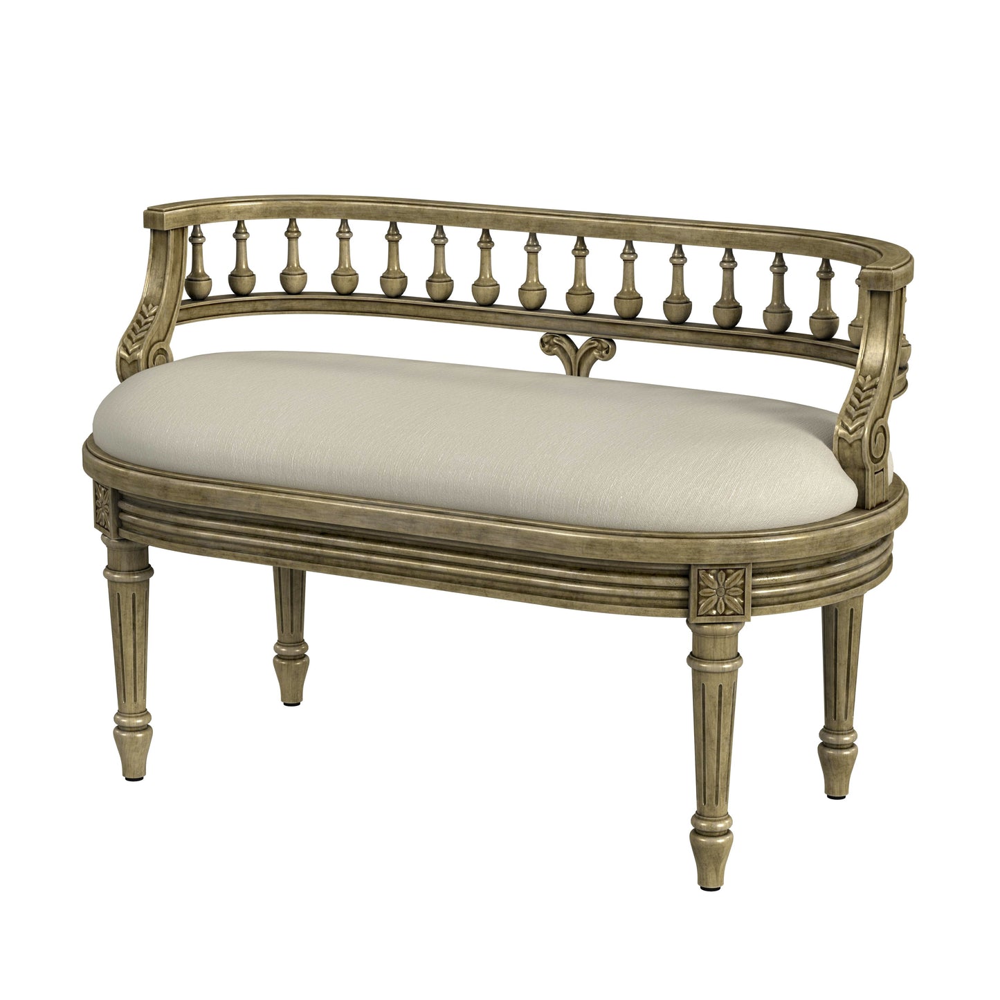Butler Specialty Company Hathaway 37 in. W Oval Upholstered and Wood Traditional Low Back Accent Bench, Beige