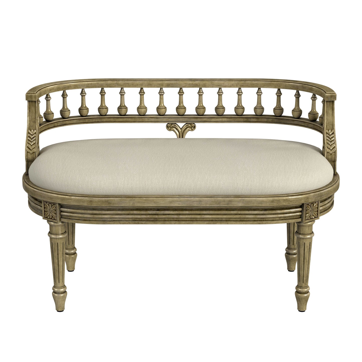 Butler Specialty Company Hathaway 37 in. W Oval Upholstered and Wood Traditional Low Back Accent Bench, Beige