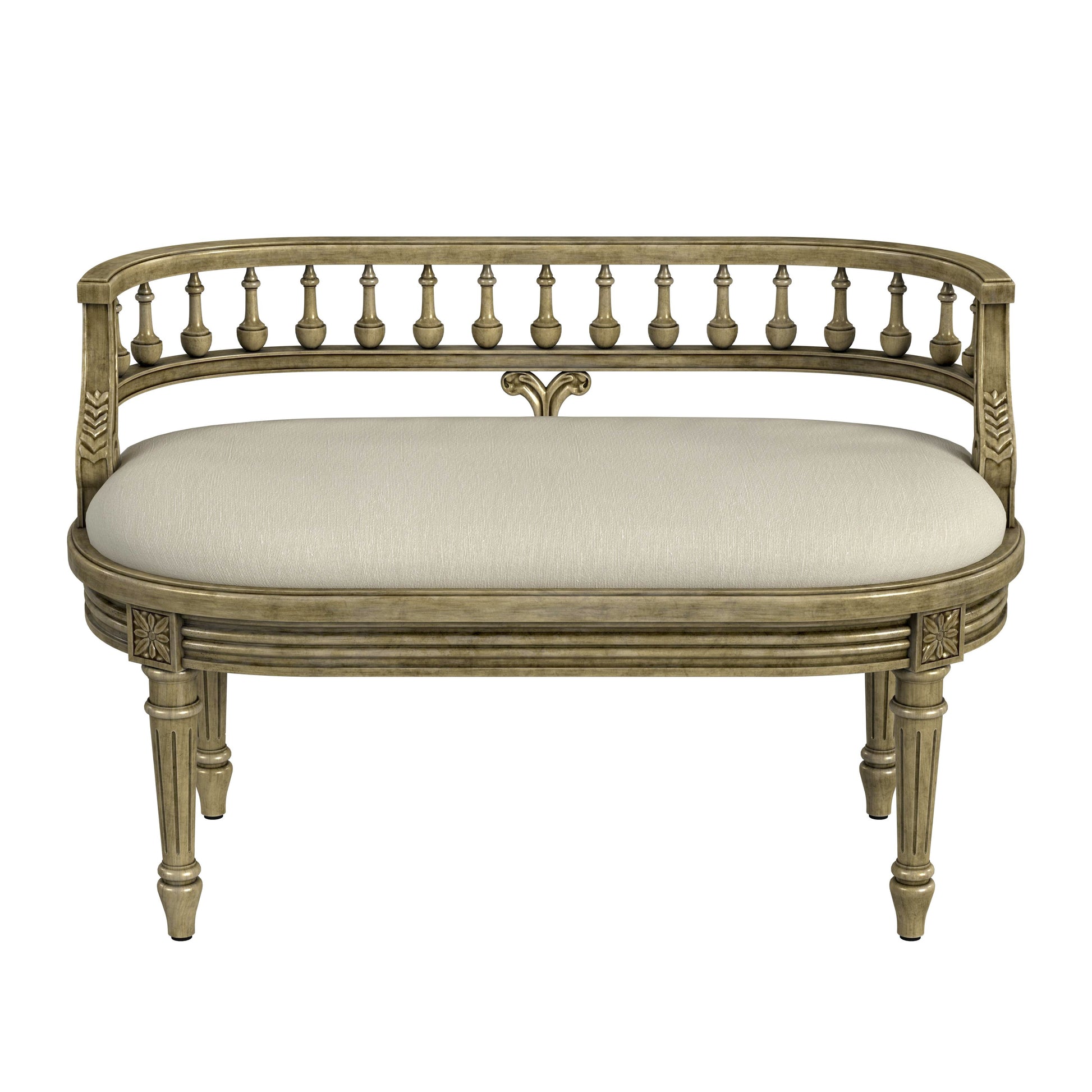 Butler Specialty Company Hathaway 37 in. W Oval Upholstered and Wood Traditional Low Back Accent Bench, Beige