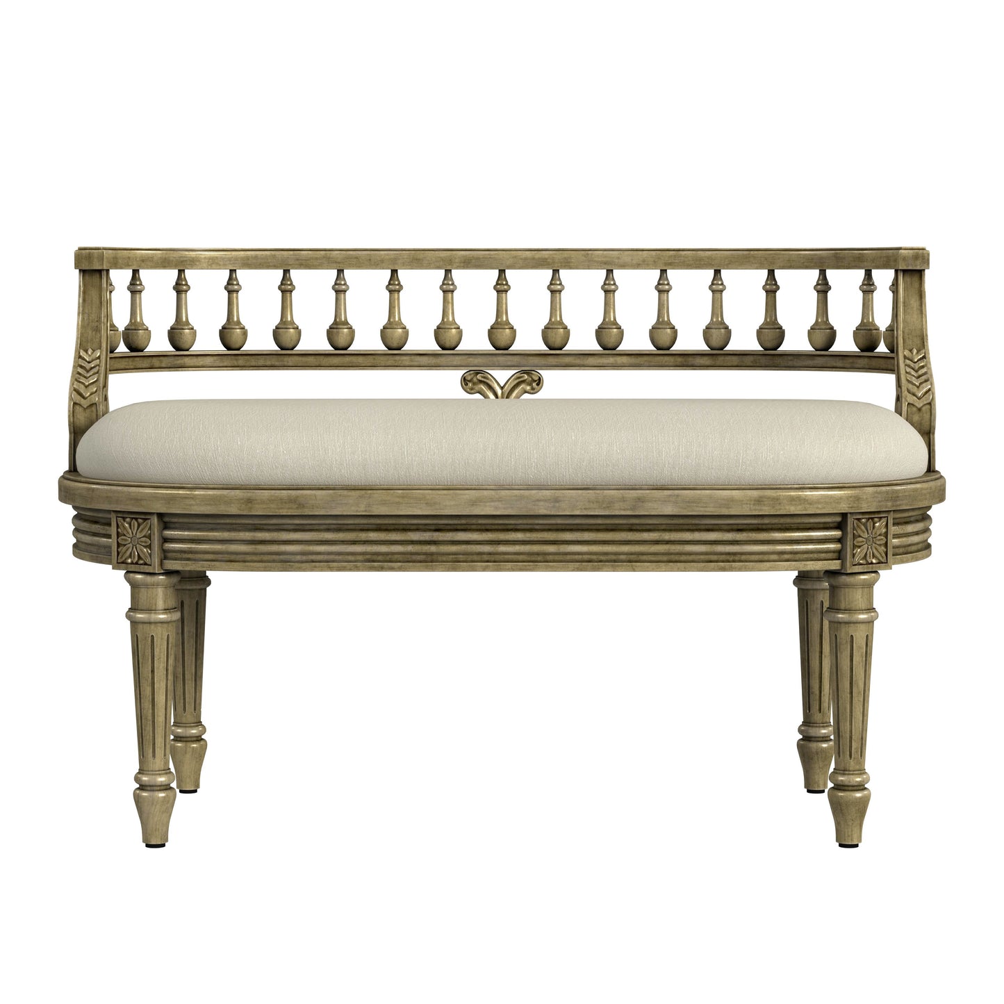 Butler Specialty Company Hathaway 37 in. W Oval Upholstered and Wood Traditional Low Back Accent Bench, Beige