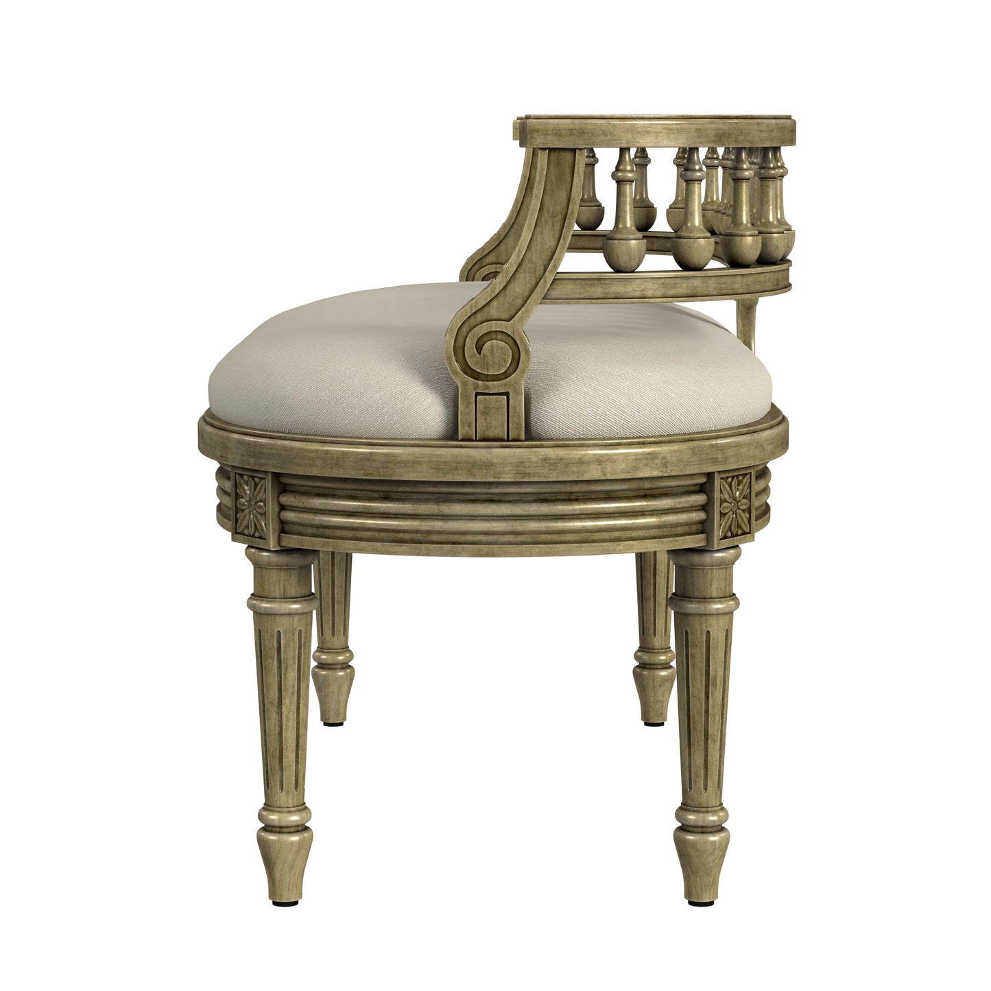 Butler Specialty Company Hathaway 37 in. W Oval Upholstered and Wood Traditional Low Back Accent Bench, Beige
