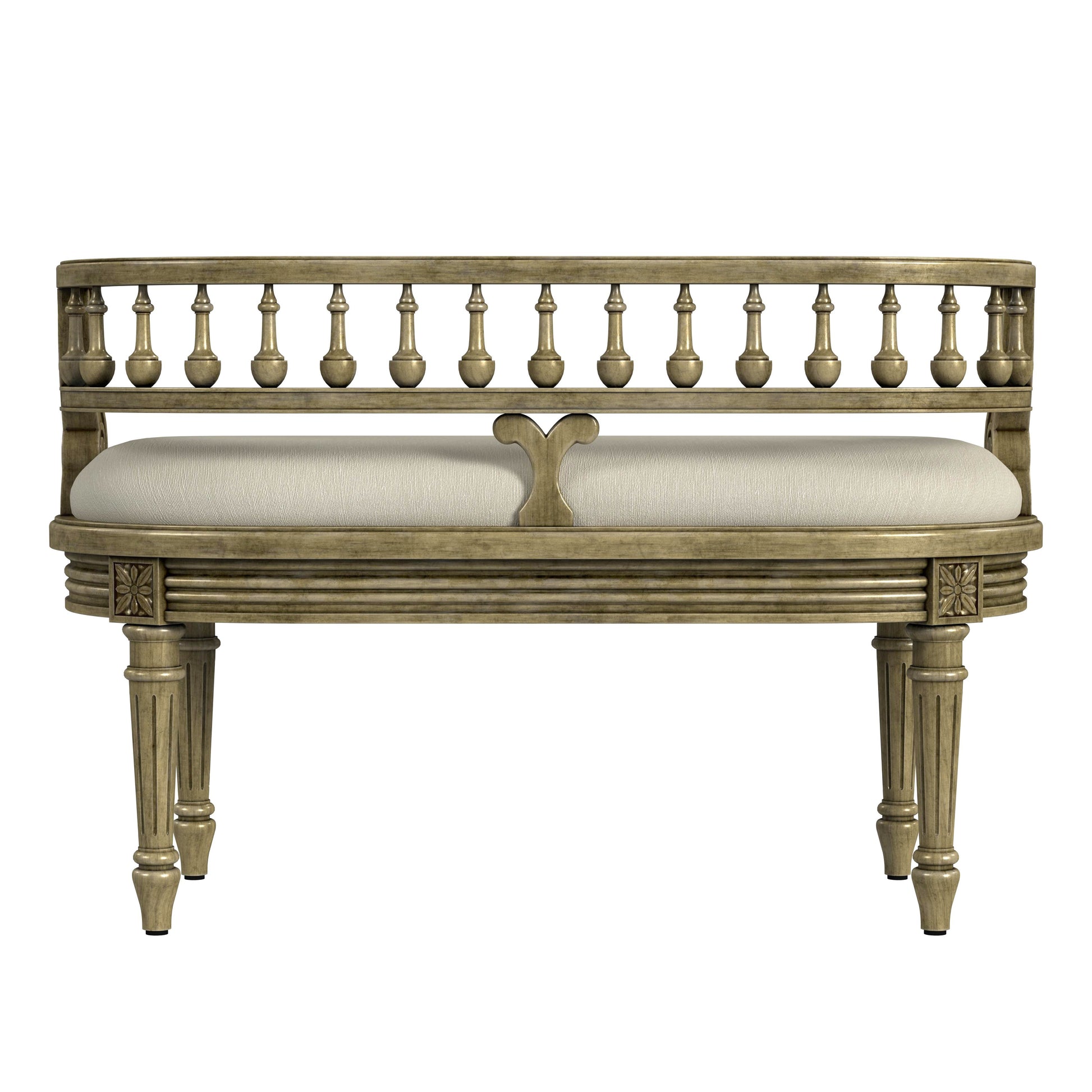 Butler Specialty Company Hathaway 37 in. W Oval Upholstered and Wood Traditional Low Back Accent Bench, Beige