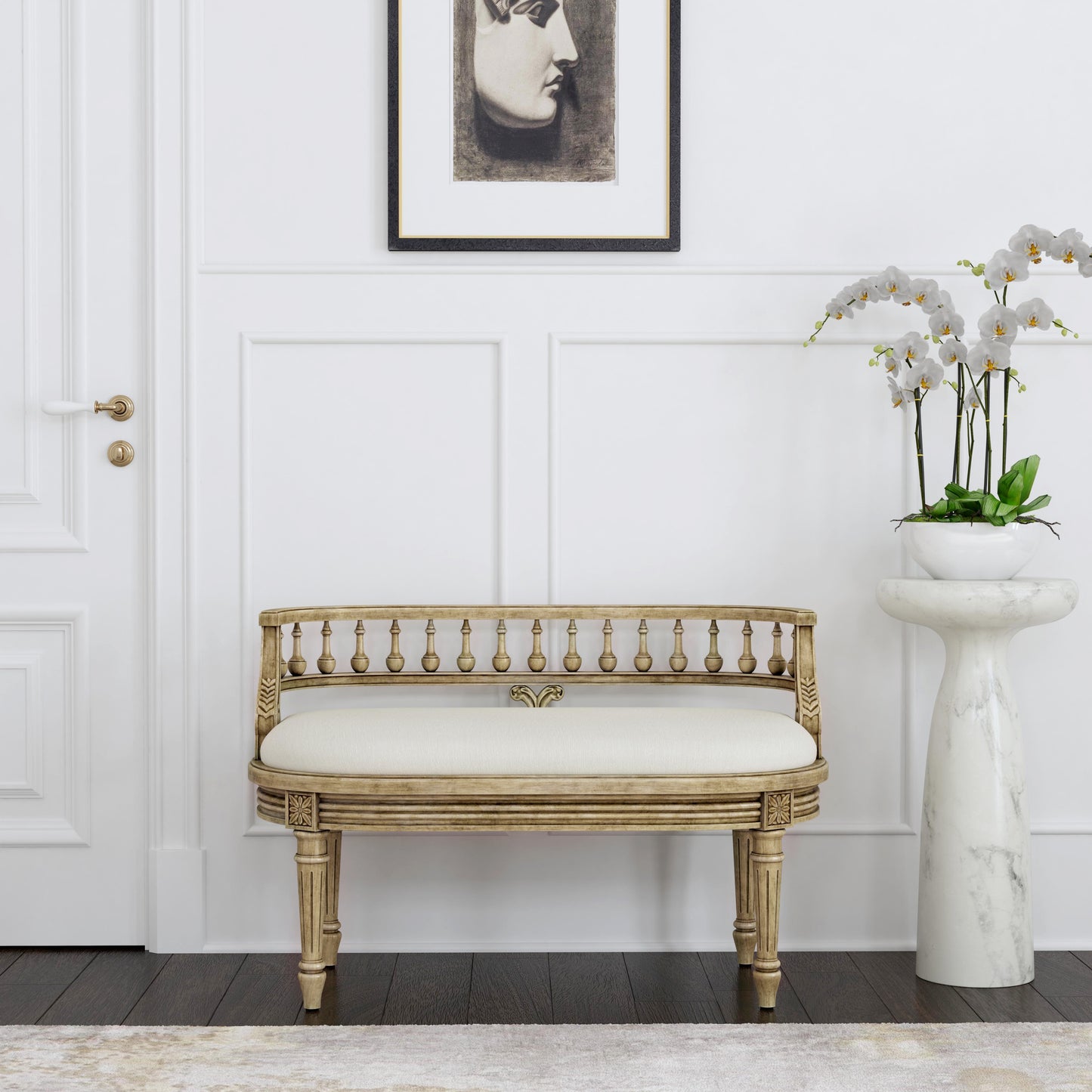 Butler Specialty Company Hathaway 37 in. W Oval Upholstered and Wood Traditional Low Back Accent Bench, Beige