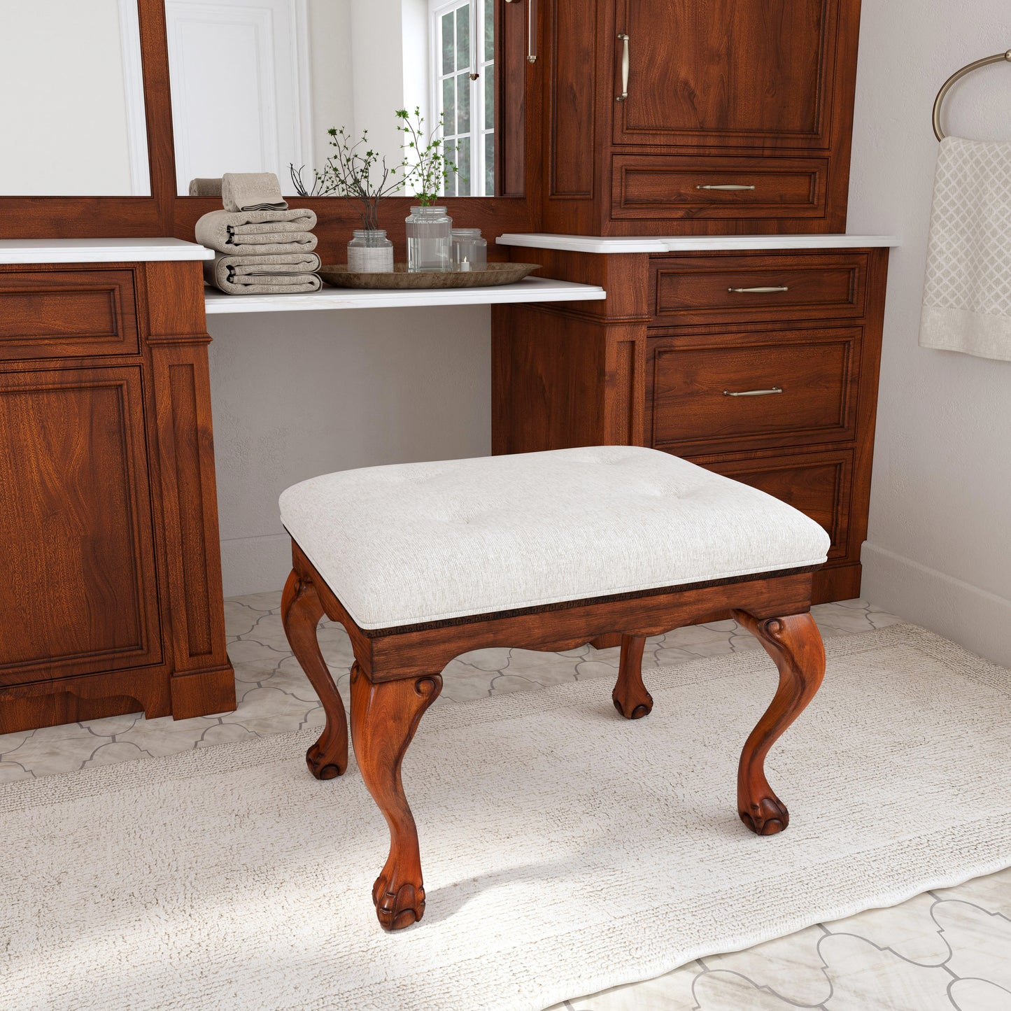 Ashford Upholstered 25.5"W Vanity Stool in Medium Brown 2627101
