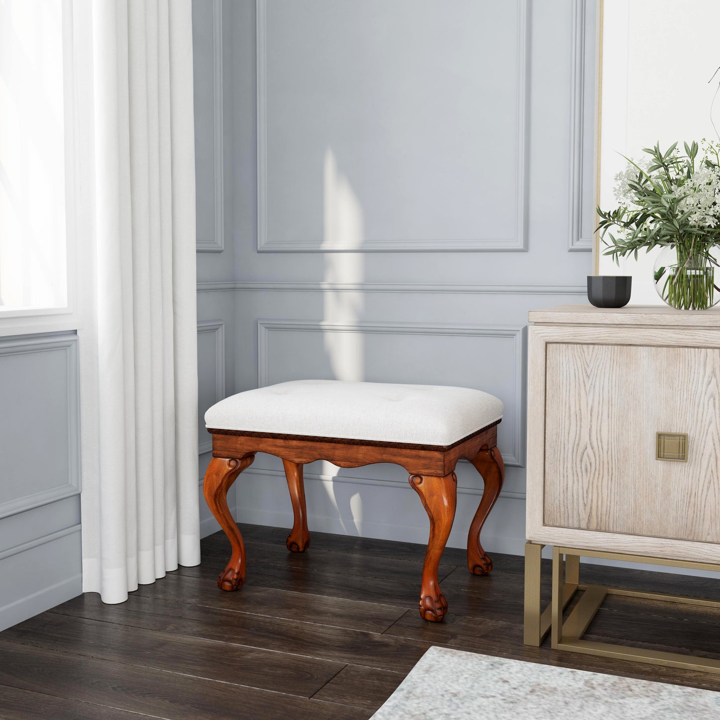 Ashford Upholstered 25.5"W Vanity Stool in Medium Brown 2627101