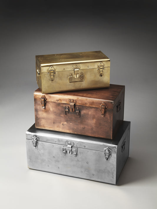 Butler Specialty Company Spirit Rectangular Iron Set of 3 Storage Trunk Set, Assorted