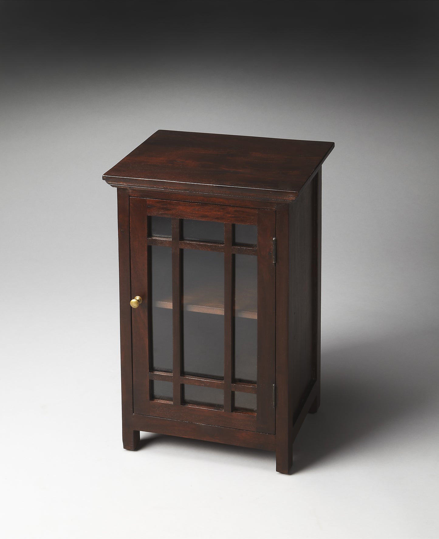 Butler Specialty Company Baxter 15.75 in. W Rectangular Wood and Glass 1 Door Accent Storage Cabinet, Dark Brown