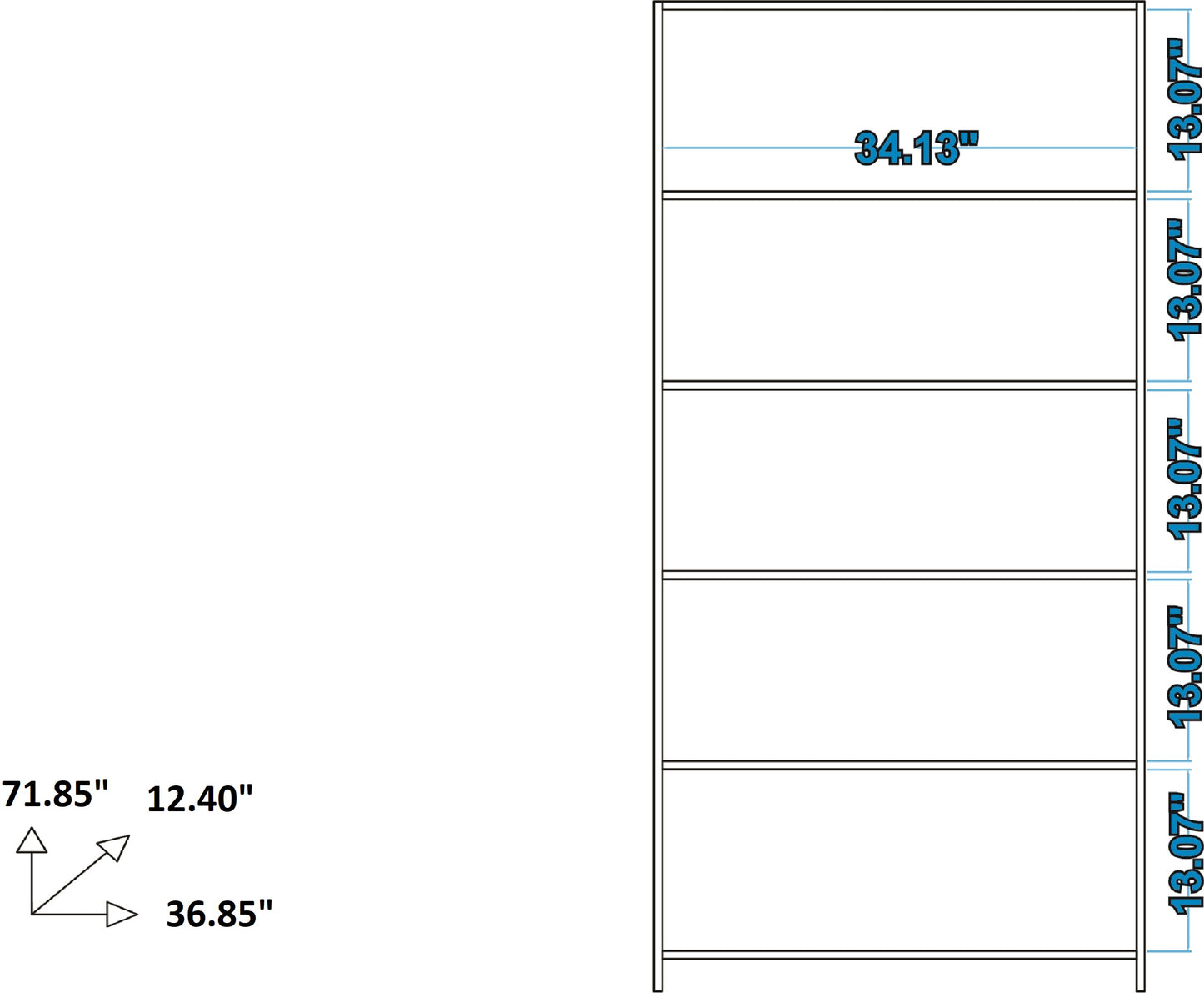 Olinda Mid-Century Modern 36" Open Bookcase in White (5-Shelf) 27AMC6