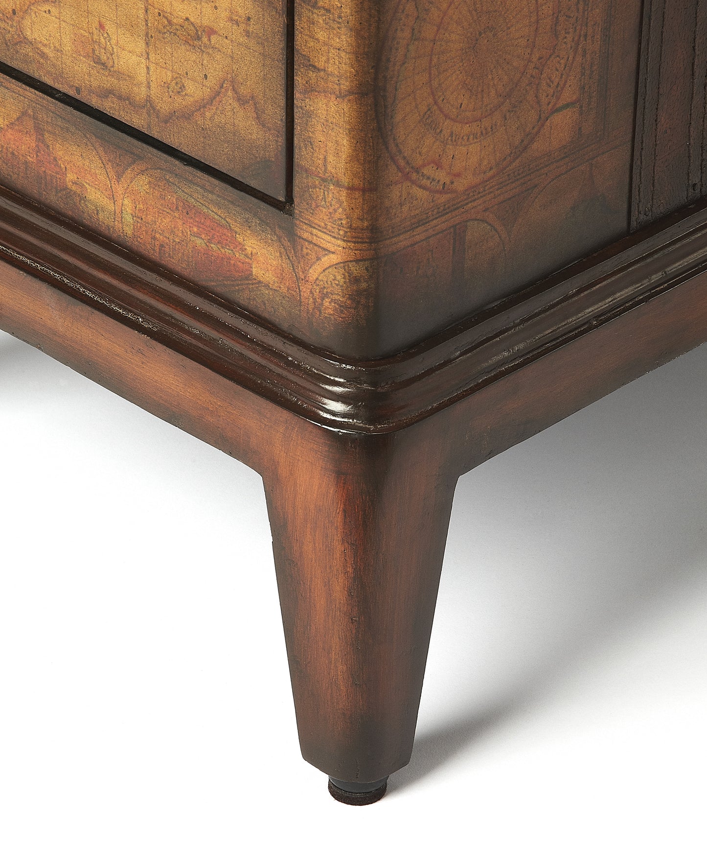 Butler Specialty Company Vasco 13 in. W Rectangular Wood Old World Map 2 Drawer Side Table, Medium Brown
