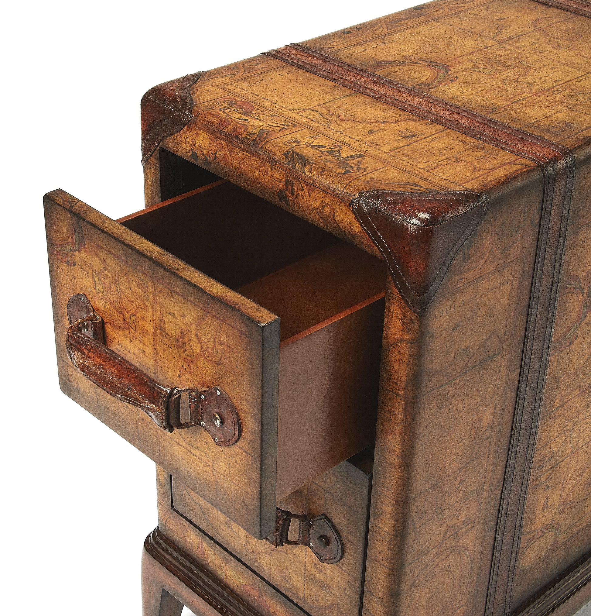 Butler Specialty Company Vasco 13 in. W Rectangular Wood Old World Map 2 Drawer Side Table, Medium Brown
