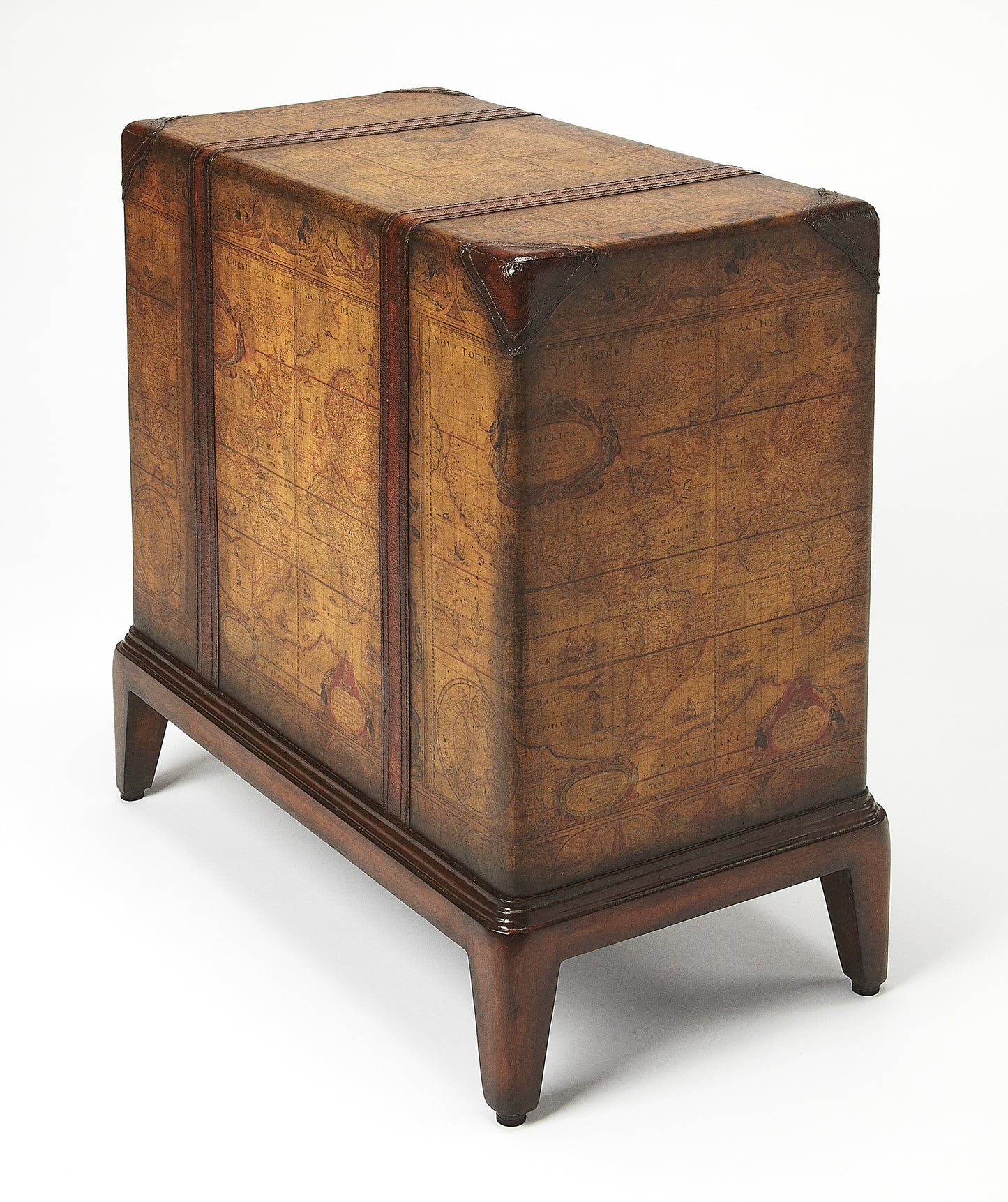 Butler Specialty Company Vasco 13 in. W Rectangular Wood Old World Map 2 Drawer Side Table, Medium Brown