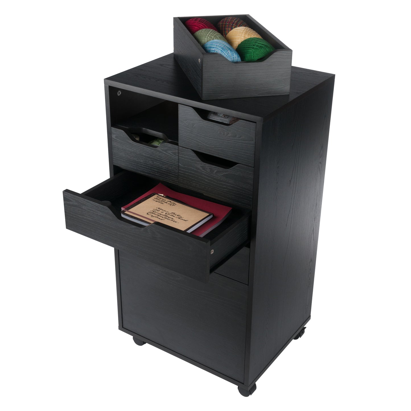 Halifax Bins & Drawers Multi-Storage Tall Mobile Cabinet, Black