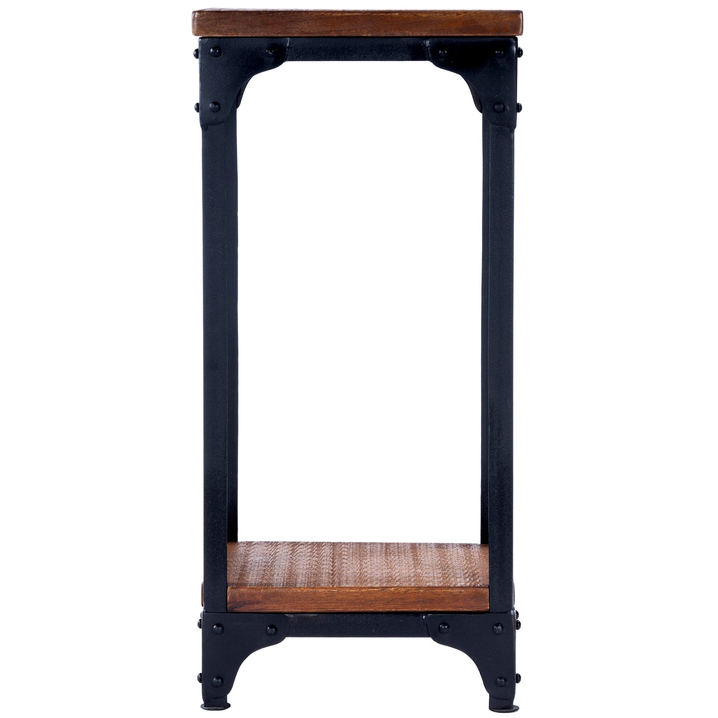 Butler Specialty Company Gandolph 13.5 in. W Square Wood and Metal Industrial Chic Pedestal Stand with Lower Open Shelf, Medium Brown
