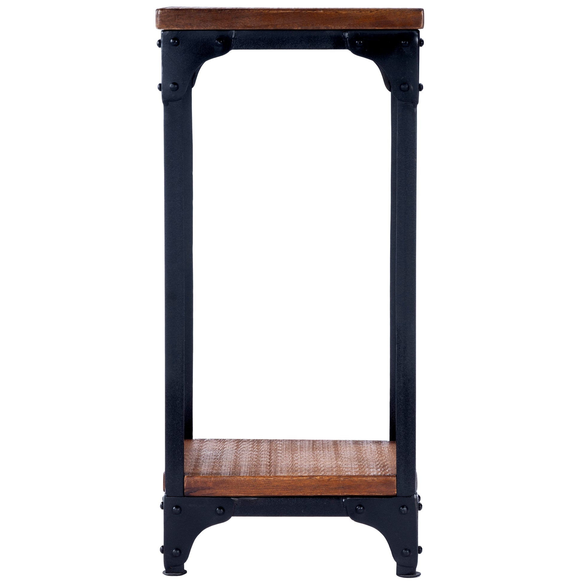 Butler Specialty Company Gandolph 13.5 in. W Square Wood and Metal Industrial Chic Pedestal Stand with Lower Open Shelf, Medium Brown