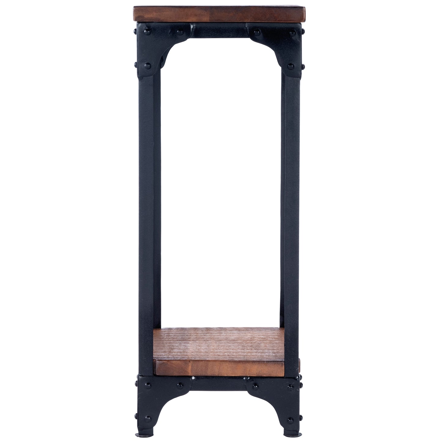 Butler Specialty Company Gandolph 13.5 in. W Square Wood and Metal Industrial Chic Pedestal Stand with Lower Open Shelf, Medium Brown