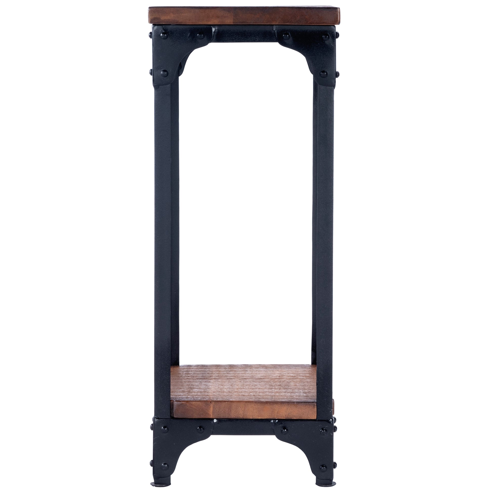 Butler Specialty Company Gandolph 13.5 in. W Square Wood and Metal Industrial Chic Pedestal Stand with Lower Open Shelf, Medium Brown