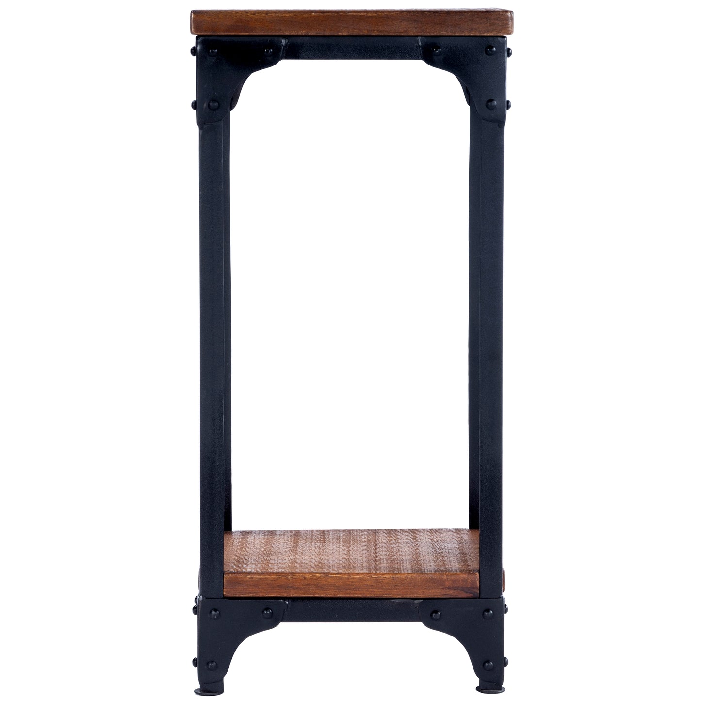 Butler Specialty Company Gandolph 13.5 in. W Square Wood and Metal Industrial Chic Pedestal Stand with Lower Open Shelf, Medium Brown