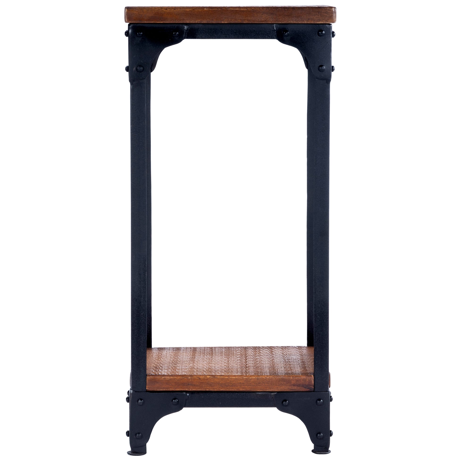Butler Specialty Company Gandolph 13.5 in. W Square Wood and Metal Industrial Chic Pedestal Stand with Lower Open Shelf, Medium Brown