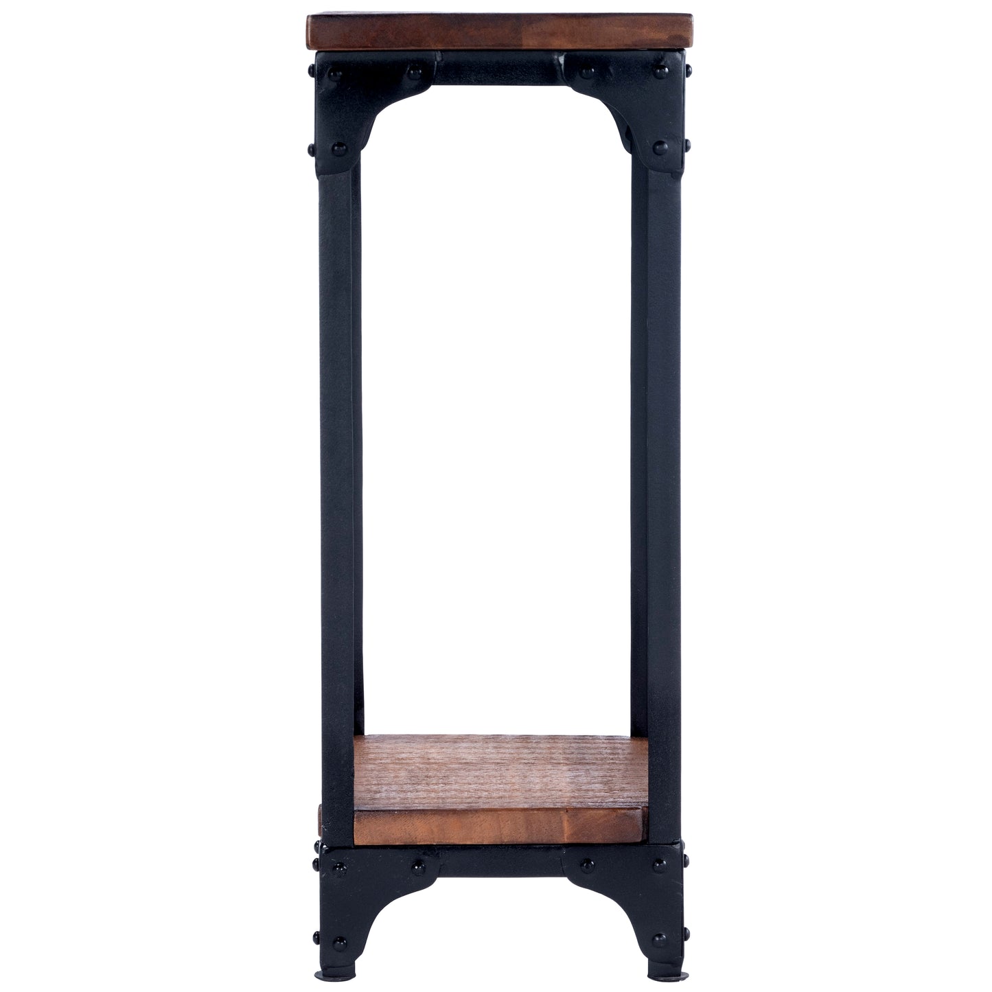 Butler Specialty Company Gandolph 13.5 in. W Square Wood and Metal Industrial Chic Pedestal Stand with Lower Open Shelf, Medium Brown