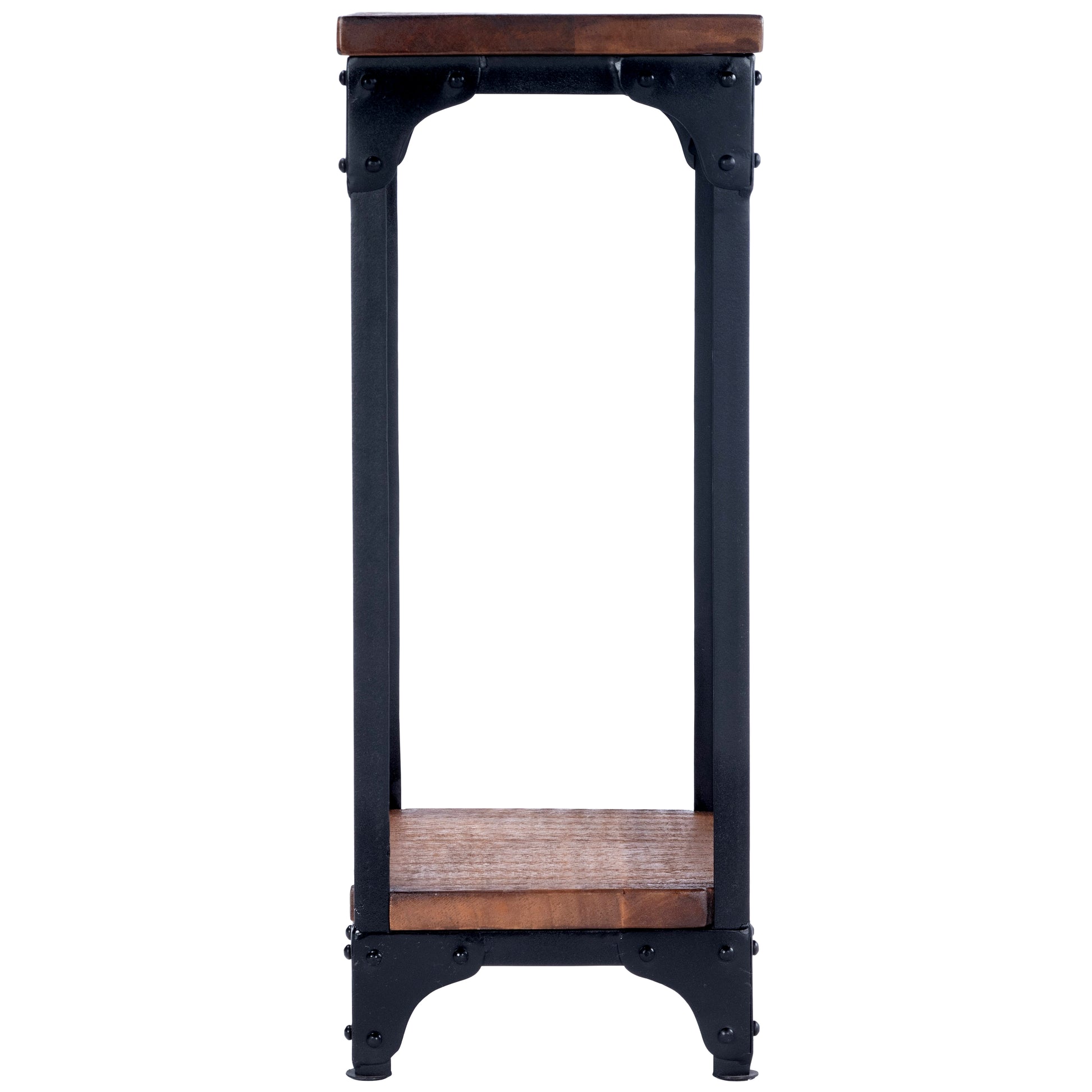 Butler Specialty Company Gandolph 13.5 in. W Square Wood and Metal Industrial Chic Pedestal Stand with Lower Open Shelf, Medium Brown