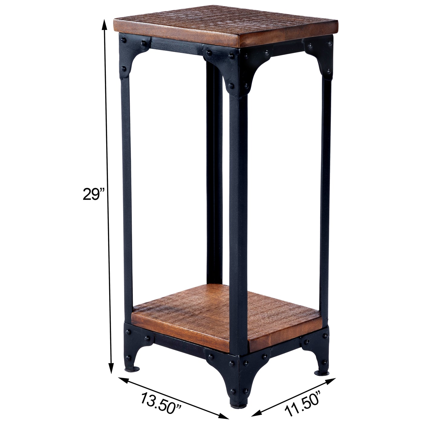Butler Specialty Company Gandolph 13.5 in. W Square Wood and Metal Industrial Chic Pedestal Stand with Lower Open Shelf, Medium Brown