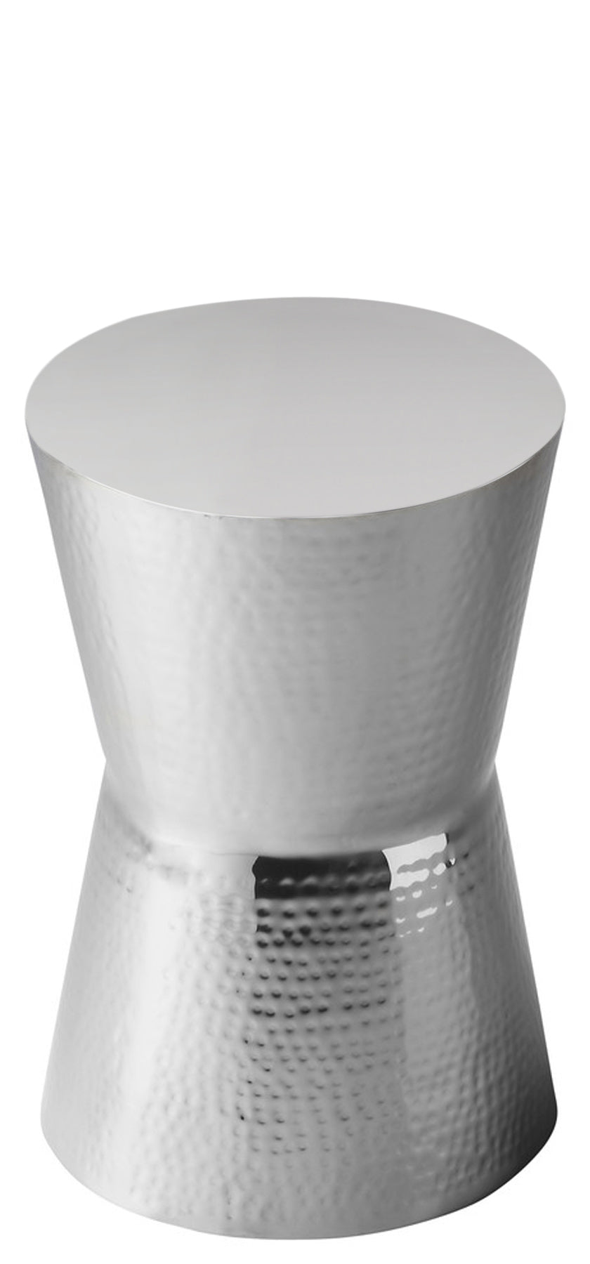 Butler Specialty Company Dimple 12 in. W Round Metal Hourglass Shaped Drum Side Table, Silver