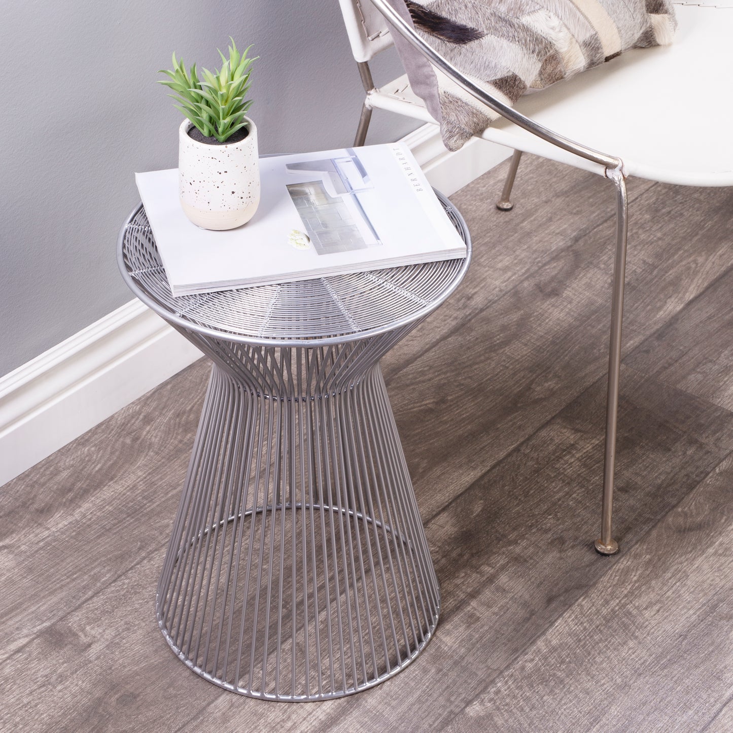 Butler Specialty Company Greeley 13.25 in. W Round All Metal Modern and Contemporary Side Table, Silver