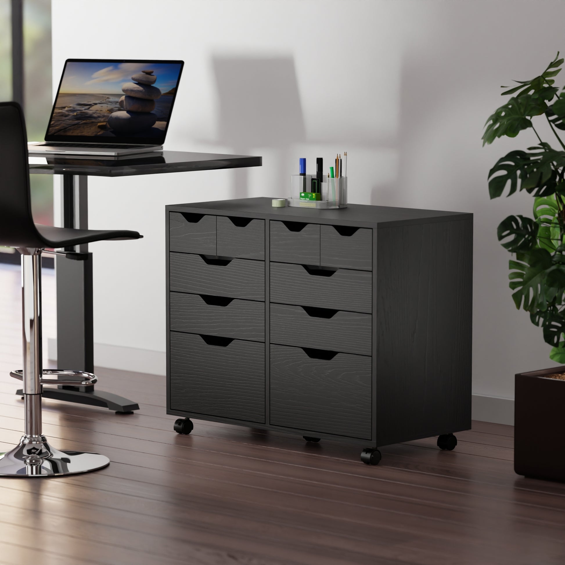 Halifax Bins & Drawers Multi-Storage Wide Mobile Cabinet,. Black