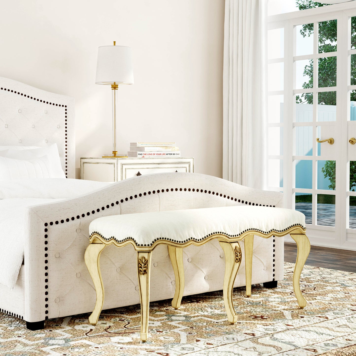 Michelline Upholstered 42"W Bench in Beige 2902424