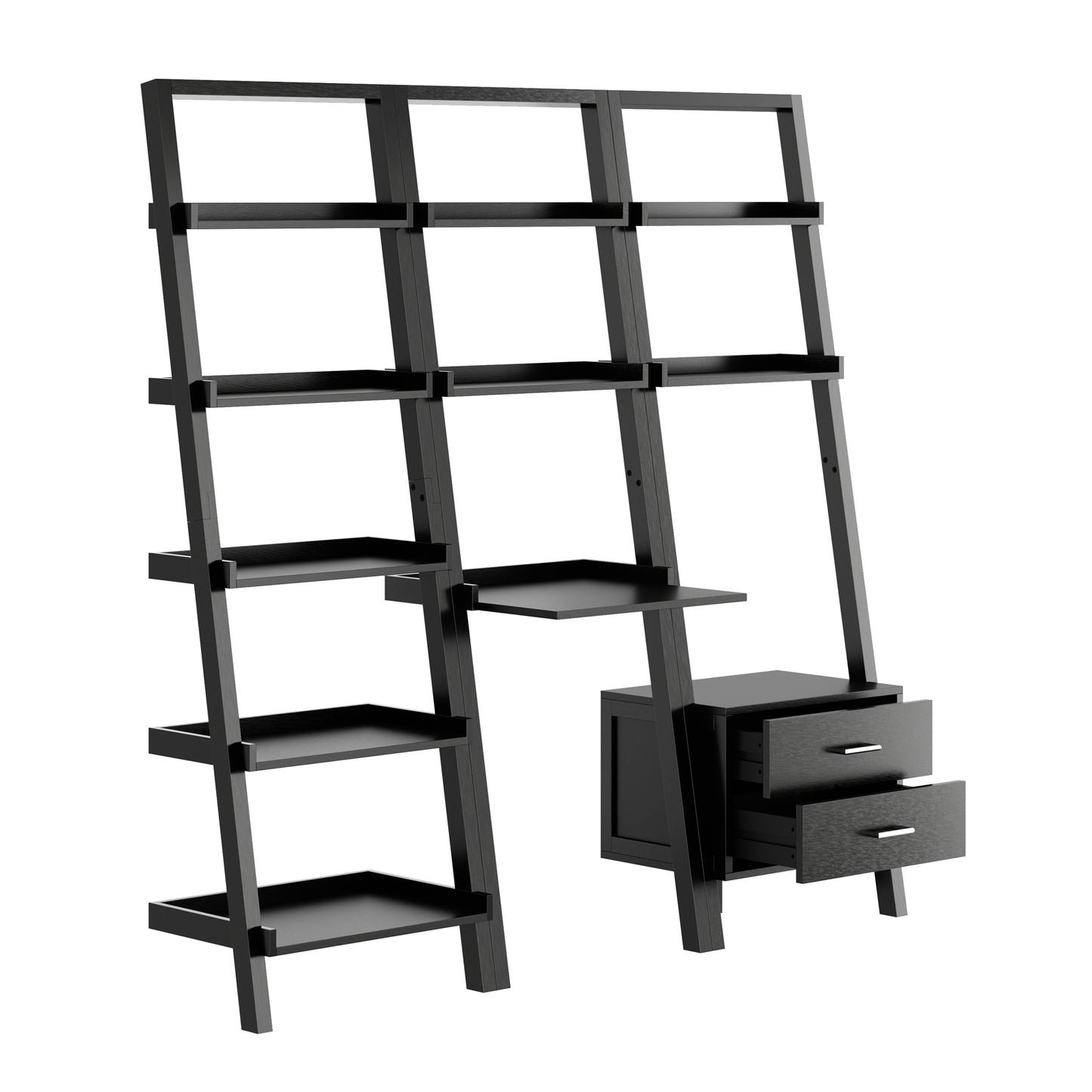 Bellamy 3-Pc Leaning Desk & Shelf Set, Black