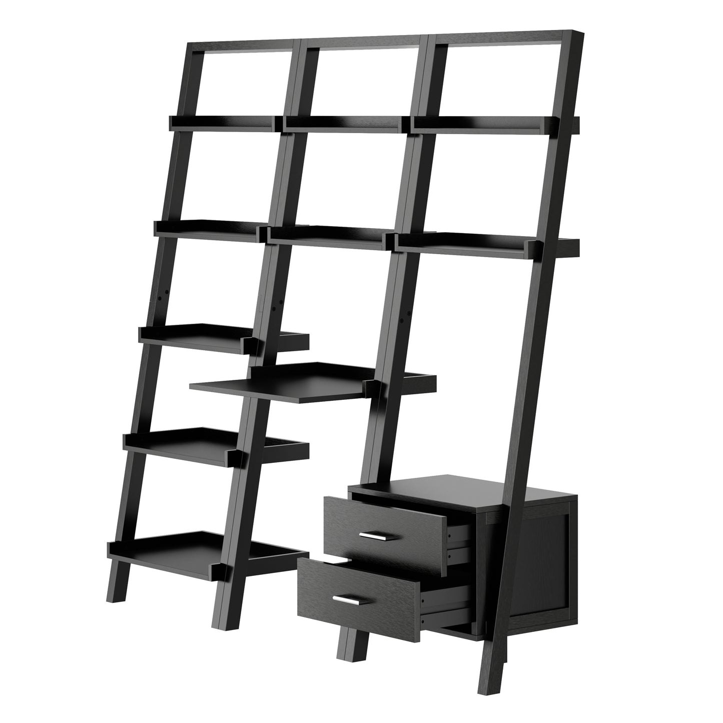 Bellamy 3-Pc Leaning Desk & Shelf Set, Black