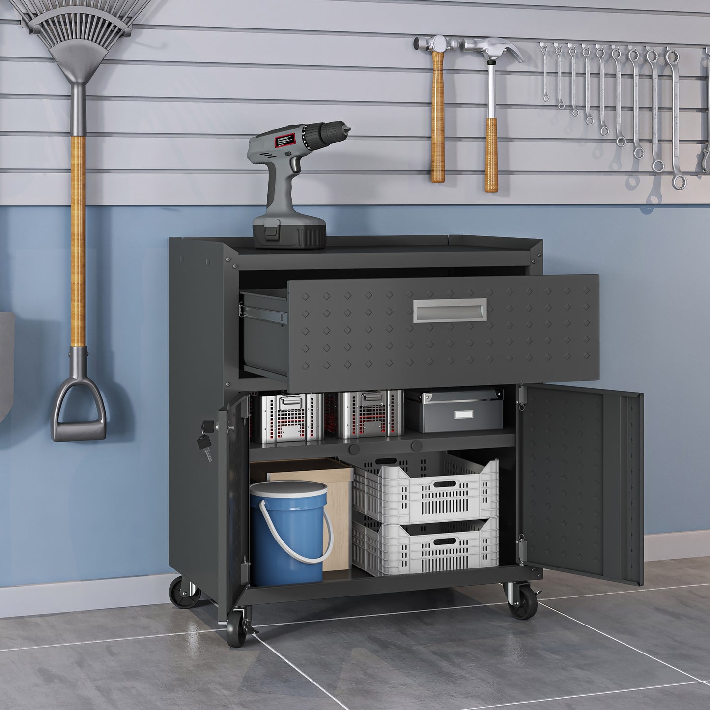 Fortress Modern 30" Rolling Garage Cabinet in Charcoal Gray 2GMCC-CH
