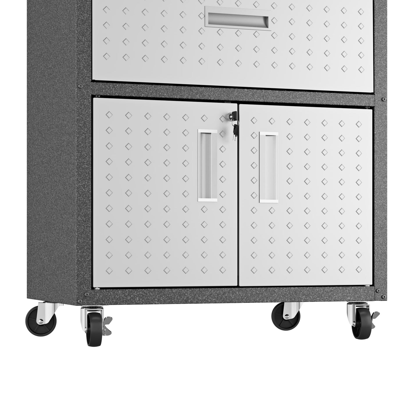 Manhattan Comfort Fortress Textured Metal 31.5" Garage Mobile Cabinet with 1 Full Extension Drawer and 2 Adjustable Shelves in Grey 2GMCC