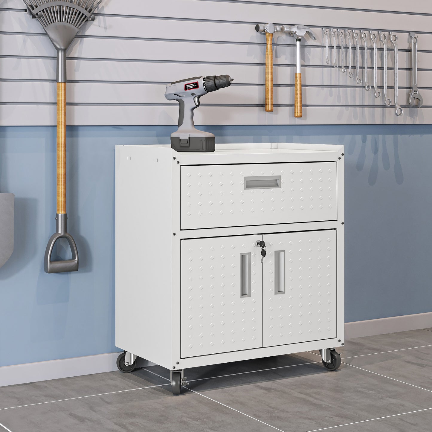 Fortress Modern 30" Rolling Garage Cabinet in White 2GMCC-WH