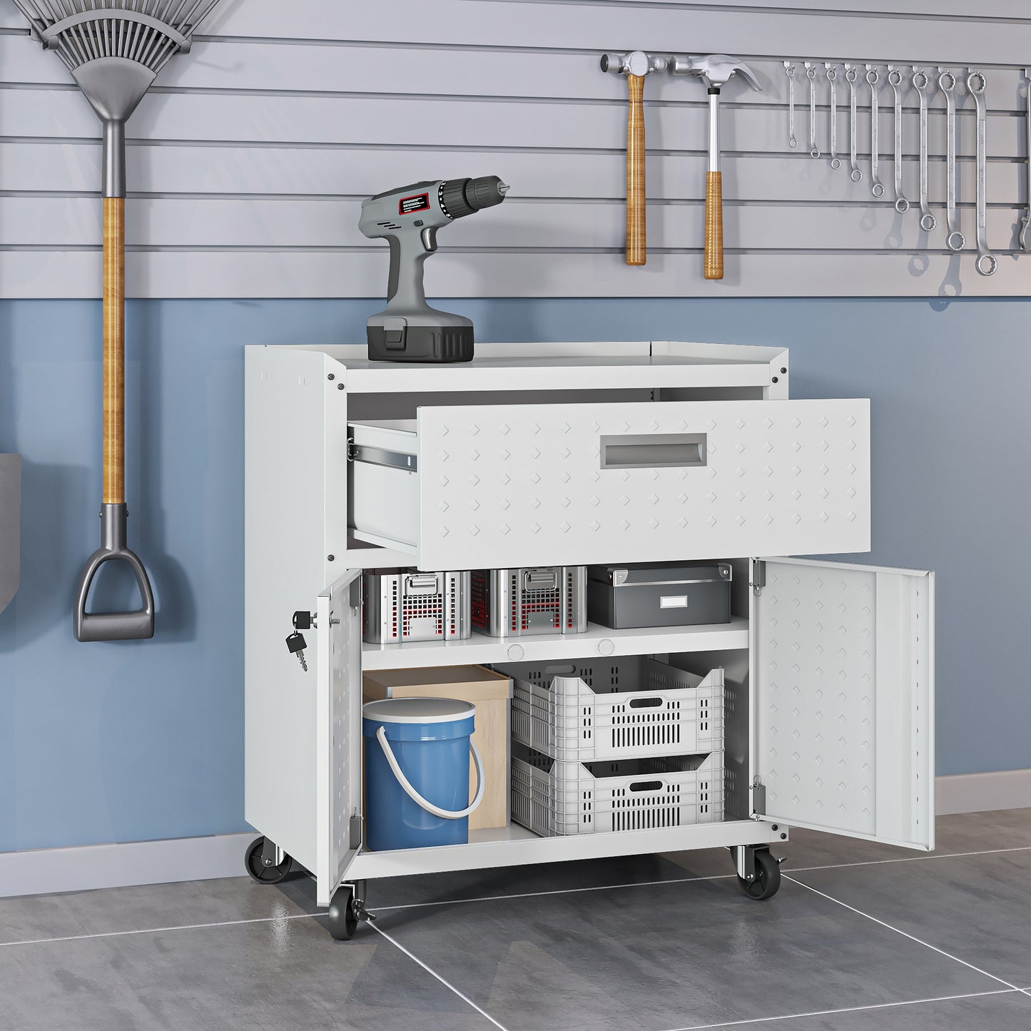 Fortress Modern 30" Rolling Garage Cabinet in White 2GMCC-WH