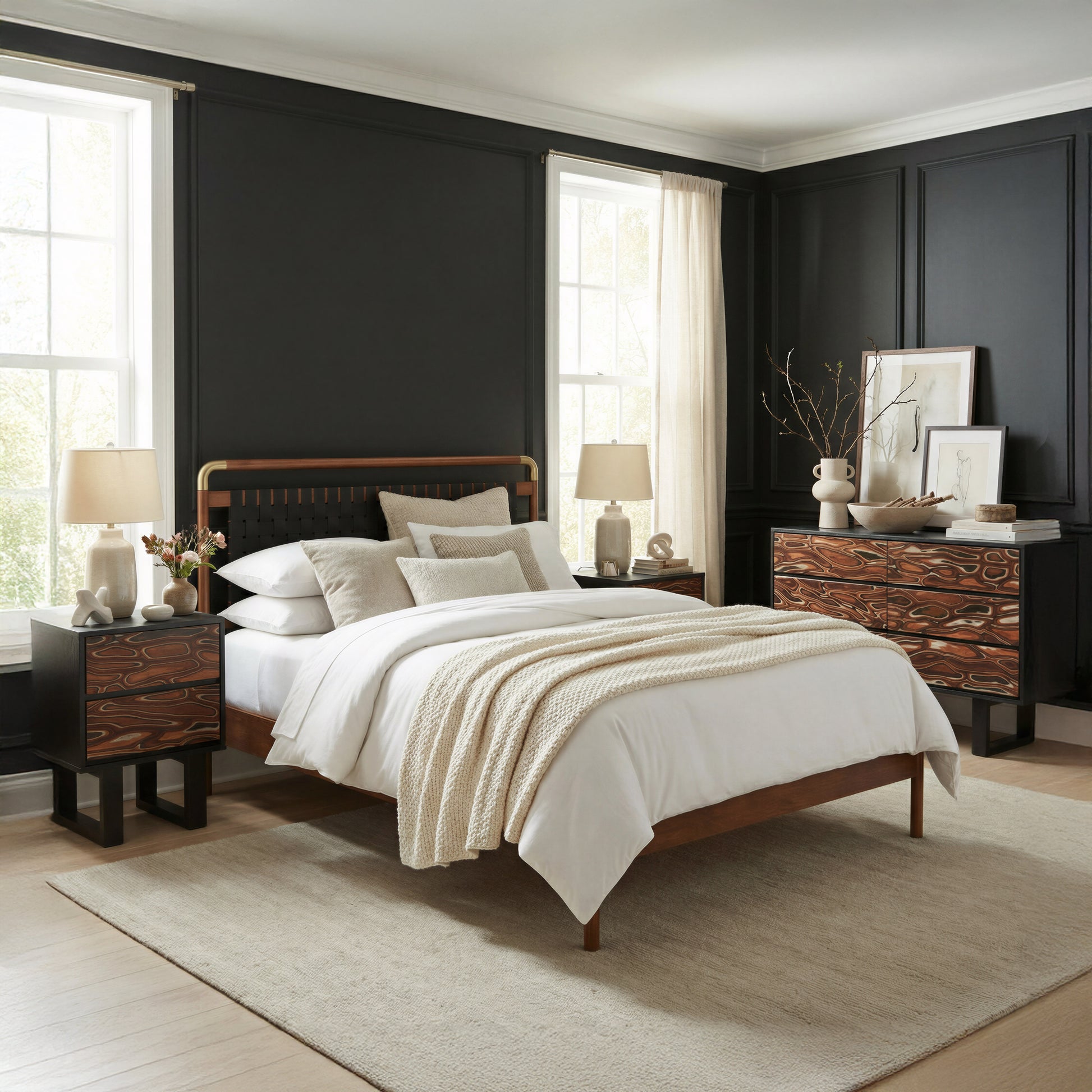 Netz Queen Bed Black & Walnut - 10